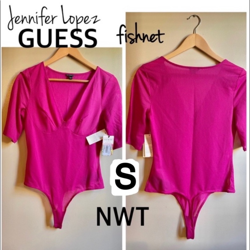 NWT pink fishnet bodysuitGUESS J Lopez fuscia pink hot sexy short sleeve